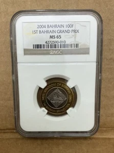 2004 1ST BAHRAIN GRAND PRIX  100 F Bimetallic Coin NGC GRDED MS 65 - Picture 1 of 4