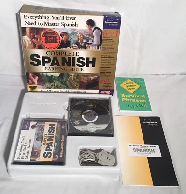 COMPLETE SPANISH LEARNING SUITE Windows 95 98 Vintage PC Software Big Box CIB - Image 1 of 4