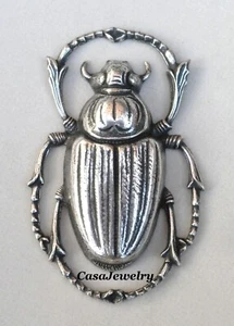 #4187 LARGE ANTIQUED STERLING SILVER PLATED SCARAB COMPONENT - 1 Pc - Picture 1 of 2