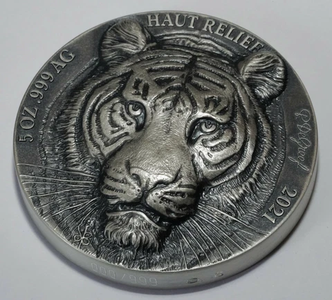 Ivory Coast (2021) Big 5 Asia (Tiger) 5oz silver coin (CFA 5000 Francs) Cover