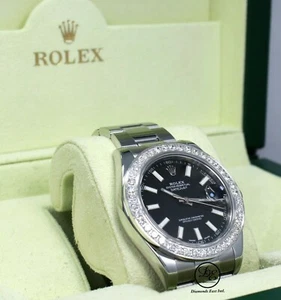 Rolex Datejust II 116300 3.25 CT Diamonds Bezel Black Dial Steel Box/Papers Mint - Picture 1 of 11