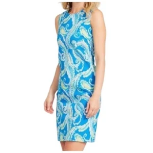 J. McLaughlin Belinda Blue Watercolor Paisley Sleeveless Cotton Sheath Dress 6 - Picture 1 of 12
