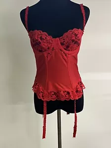 Giarrettiera vintage rossa promessa di Poirette Bustier con giarrettiere in metallo taglia 36 - Foto 1 di 7