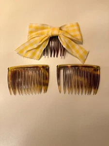 Vtg Set Lot 3 Tortoise Hair Side Combs Mod Boho 80's Hip Prom Wedding Salon BOW - Picture 1 of 12