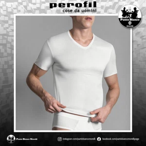 Maglia intima uomo lana cotone seta manica corta collo a V termica Perofil - Picture 1 of 5
