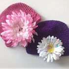 Baby Girl's Easter Hats Crochet Knit Cap Clip On Flowers Bunny Chick Pink Purple