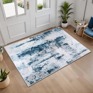 Washable Abstract Small Area Rug 2x3 Blue Door Mat Indoor Entrance Rug Non-Sl... - Picture 1 of 7