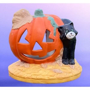 Cerámica Halloween Gato Negro Jack O Linterna Casa de Lloyd Votivo Té Luz Holde - Imagen 1 de 9