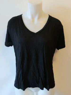 CAMISETA MUJER MARCA J NEGRA MANGA CORTA CUELLO EN V MEZCLA LINO TALLA L * Foto 1 de 4