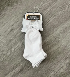 Totally Sox Girl's White School Uniform Ankle Socks & Hair Bow Sock Size 4-6 - Picture 1 of 5