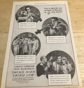 1937 SWING HIGH SWING LOW Carole Lombard Fred MacMurray/Gloria Swanson recorte - Imagen 1 de 3