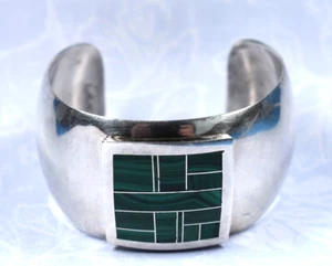 Coltello Segura Chiricahua Apache Bracciale Malachite Argento Sterling 67,5 grammi - Foto 1 di 13