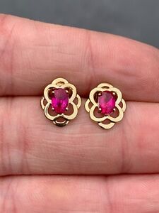 9ct gold oval ruby stud earrings, vintage 9k 375