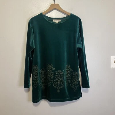 Top Diane Von Furstenberg Mujer Talla M Color Verde Autoridad Terciopelo Floral Retro Foto 1 de 4