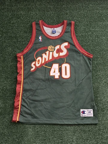 Authentic Seattle Supersonics Shawn Kemp Champion Away Jersey Size 48 Cover