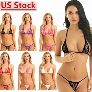 Mini sujetador de encaje transparente para mujer de EE. UU. Micro cuerda en G Verano Playa Bikini Set - Imagen 1 de 61