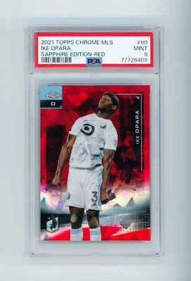 2021 Ike Opara Topps Chrome MLS Sapphire Red Refractor Minnesota United /5 PSA 9 - Image 1 of 3