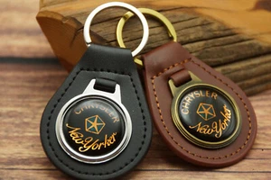 NEW RARE VINTAGE 1970s CHRYSLER NEW YORKER Leather Key Chain Ring Fob NOS - Foto 1 di 6