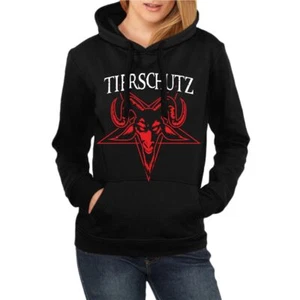 Frauen Kapuzenpullover Tierschutz 666 Hoodie Hell Gothic Sprüche Pentagramm - Bild 1 von 2