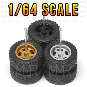 1/64 Scale 5 SPOKE SLOT OFFROAD Real Rider Wheels Rims Tires Set for Hot - Picture 1 of 4