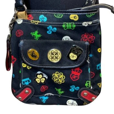 Cartera Bandolera Kathy Van Zeeland Negra Lona Muchos Bolsillos con Cremallera Llavero Foto 1 de 4