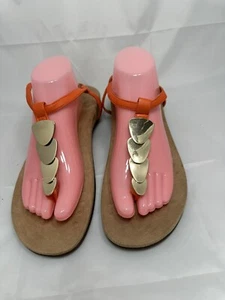 Vionic Miami Sandals Women's Size 11 Orange Leather Backstrap Gold Metal Comfy - Picture 1 of 7