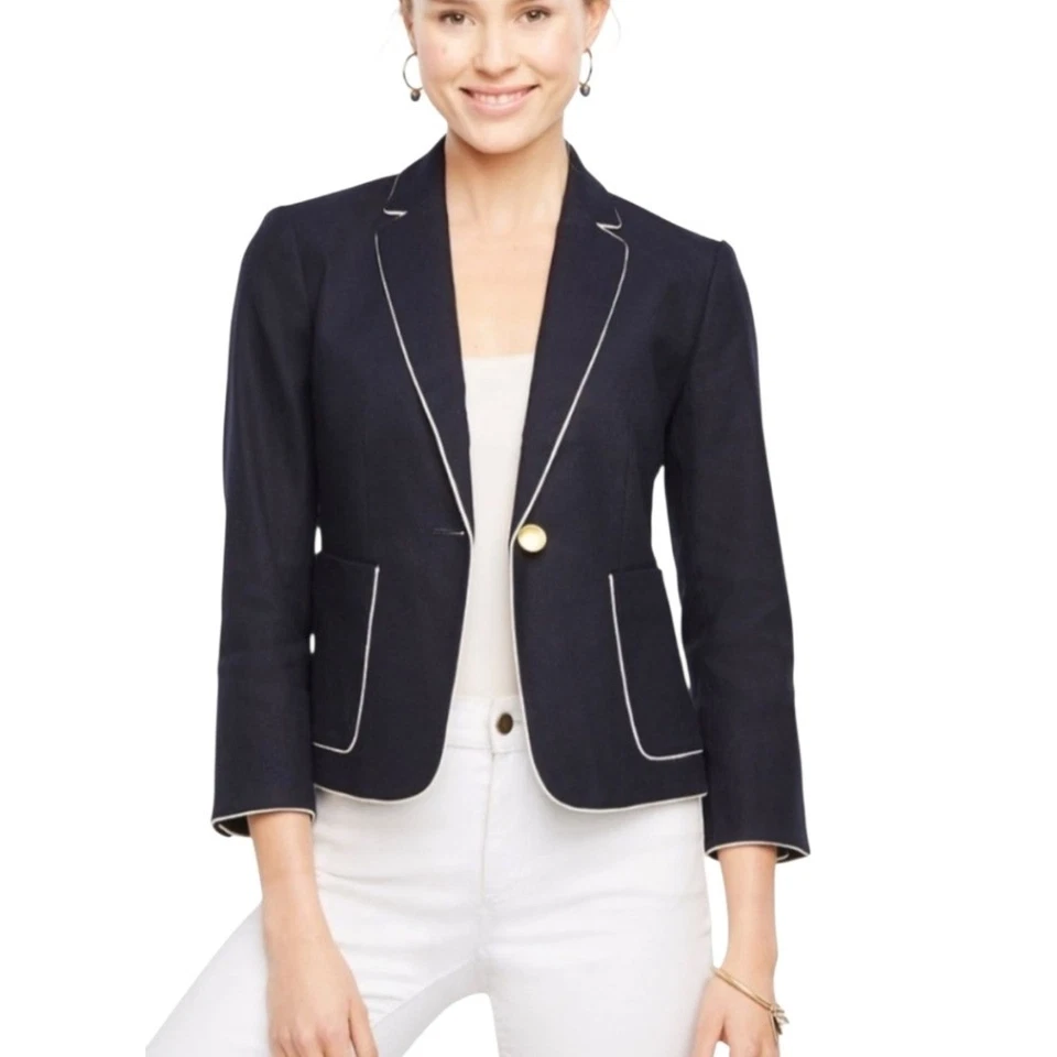 Chaqueta Blazer Ann Taylor Azul con Pipa Blanca Un Botón Talla 12 Foto 1 de 4