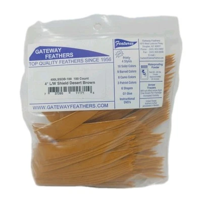 Paquete de 100 plumas Gateway 4" ala izquierda: escudo desierto marrón 400LSSDB-100 Foto 1 de 3