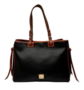 Dooney & Bourke Pebbled Black Leather Tan Tote Shoulder Bag Purse - Picture 1 of 21