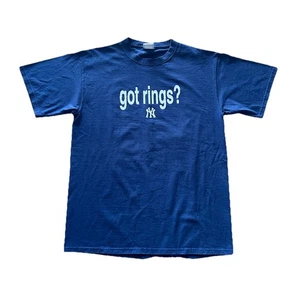 VTG Y2K New York YANKEES Got RIngs? Blue T Shirt Size L Lee Sports Baseball Tee - Picture 1 of 6