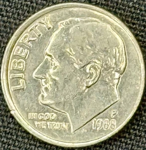 1988 P Mint Mark Circulated XF-Detail Roosevelt Dime - Picture 1 of 4