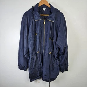 FU DA International Jacket Mens Large Navy Blue Silk Hooded Drawstring Pockets - Bild 1 von 10