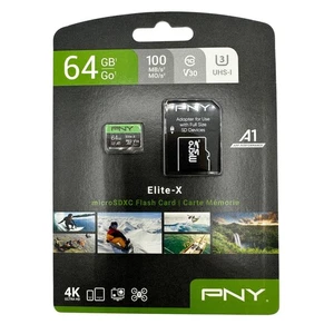 PNY Elite-X 64GB MicroSDXC UHS-I U3 Flash Memory Card - 100MB/s - Picture 1 of 10