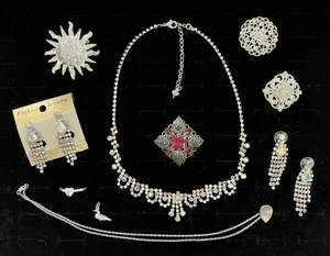 Lotto costume ciondolo goccia argento 925 gioielli donna spilla collana orecchini - Foto 1 di 19