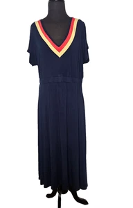 MODCLOTH Lively Dialogue Midi Dress XL Short Sleeve V-Neck Stretch Jersey Retro - Picture 1 of 9