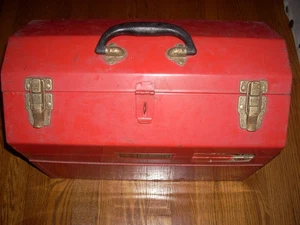 Vintage CRAFTSMAN #6536 Tombstone RED METAL TOOL BOX Cantilever Trays 18x13x10" - Picture 1 of 10