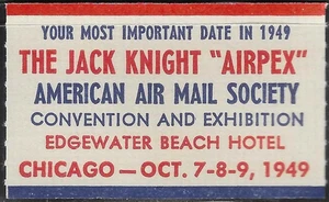 US Cinderella Poster Stamp 1949 Jack Knight "AIRPEX" Airmail Society - Bild 1 von 2