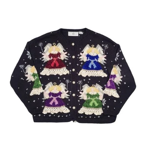 Maglione Cardigan Vintage Design Opzioni Natale Angelo Brutto Donna XL Nero - Foto 1 di 10