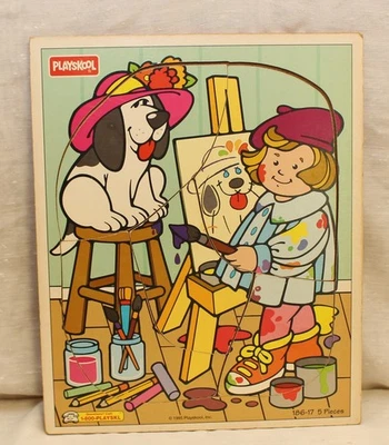 Rompecabezas de madera Playskool pintura niña y perro 5 piezas 1995 Playskool Foto 1 de 2