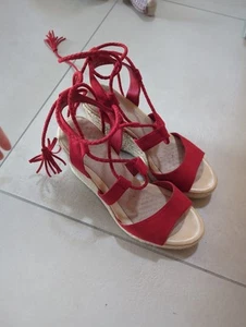 Schuhe Sandaletten Keilabsatz 38 Rot Sandalen Sommer - Bild 1 von 5
