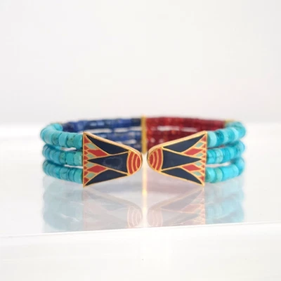 MMA USA Egyptian revival cuff bracelet faux turquoise lapis carnelian enamel - Image 1 of 4