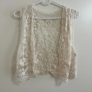 Y2K Crochet Lace Vest Women Top Sz S Fairy Cottage Boho Festival Cowgirl Retro. - Picture 1 of 7