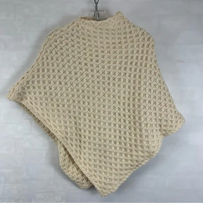 Blarney Woollen Mills Kids 100% Merino Wool Aran Knit Poncho Cream Size 7–8 - Image 1 of 4