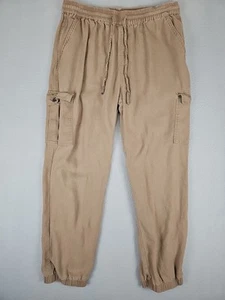 Love Tree Jogger Pants Womens Large Brown Linen Cargo Casual Knit Elastic Waist - Picture 1 of 7