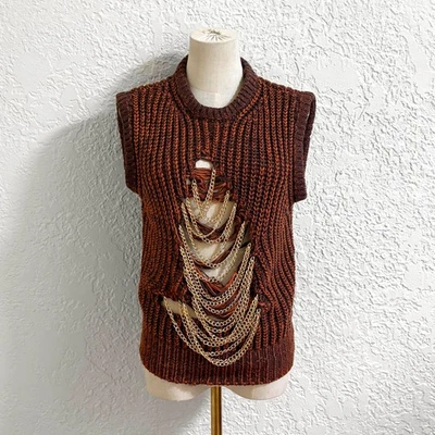Rare $1700 LOEWE DISTRESSED SWEATER VEST CHAIN UNISEX Jonathan Anderson FW2022 - Image 1 of 4