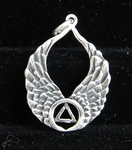 Sterling Silver Alcoholics Anonymous AA Symbol Wings Pendant Jewelry Sober 821 - Picture 1 of 3