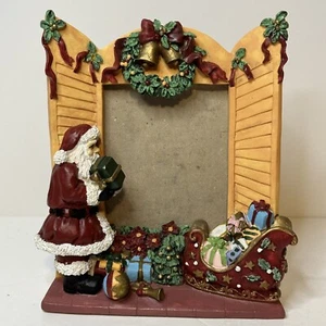 Christmas Picture Frame Santa And Sleigh 6.5 X 7 Inch Tan Red Green - Picture 1 of 8