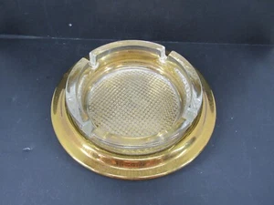 Vintage Baldwin Heavy Glass and Polished Brass 4 Slot Cigar Ashtray 2 Pieces - Picture 1 of 8