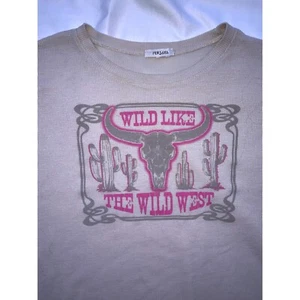 Persaya Wild West Graphic Thermal Long Sleeve Crop Top Western Style - Picture 1 of 5
