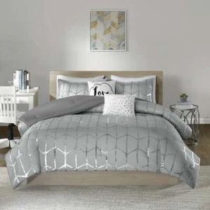 ~ CHIC SILVER GLAM METALLIC GLITTER SPARKLE SOFT GIRLS COMFORTER SET FULL QUEEN - Picture 1 of 3